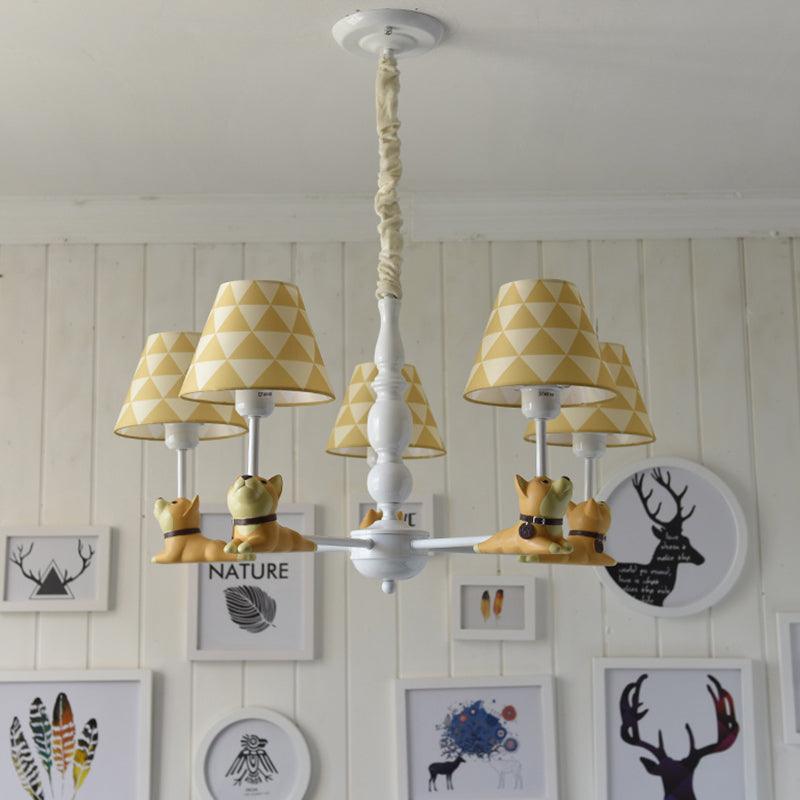 Modern Style Beige Chandelier Tapered Shade Metal Fabric Light for Kindergarten - Rebooters
