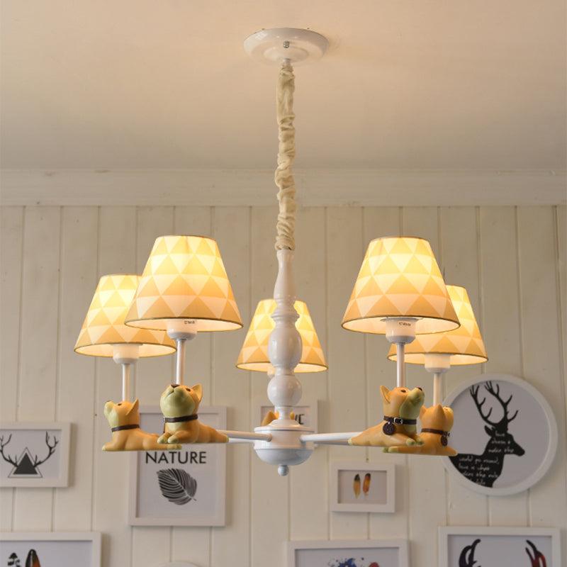 Modern Style Beige Chandelier Tapered Shade Metal Fabric Light for Kindergarten - Rebooters