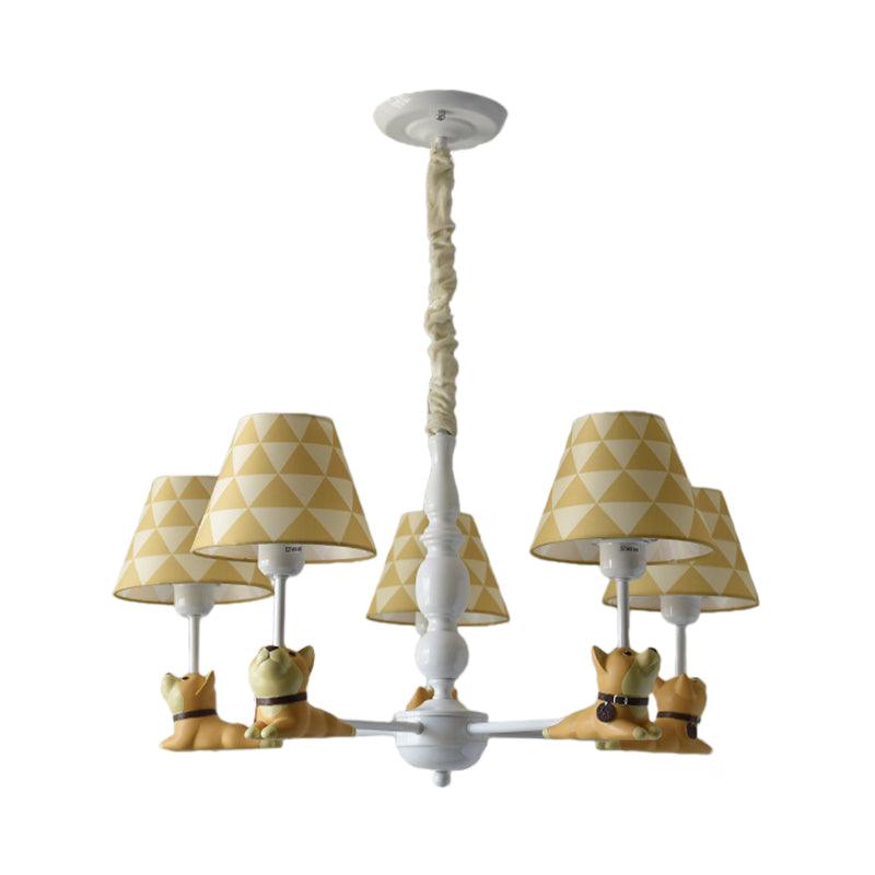 Modern Style Beige Chandelier Tapered Shade Metal Fabric Light for Kindergarten - Rebooters