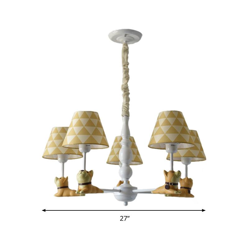 Modern Style Beige Chandelier Tapered Shade Metal Fabric Light for Kindergarten - Rebooters