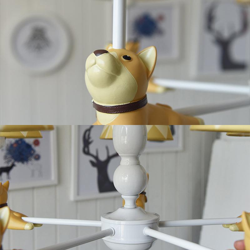 Modern Style Beige Chandelier Tapered Shade Metal Fabric Light for Kindergarten - Rebooters