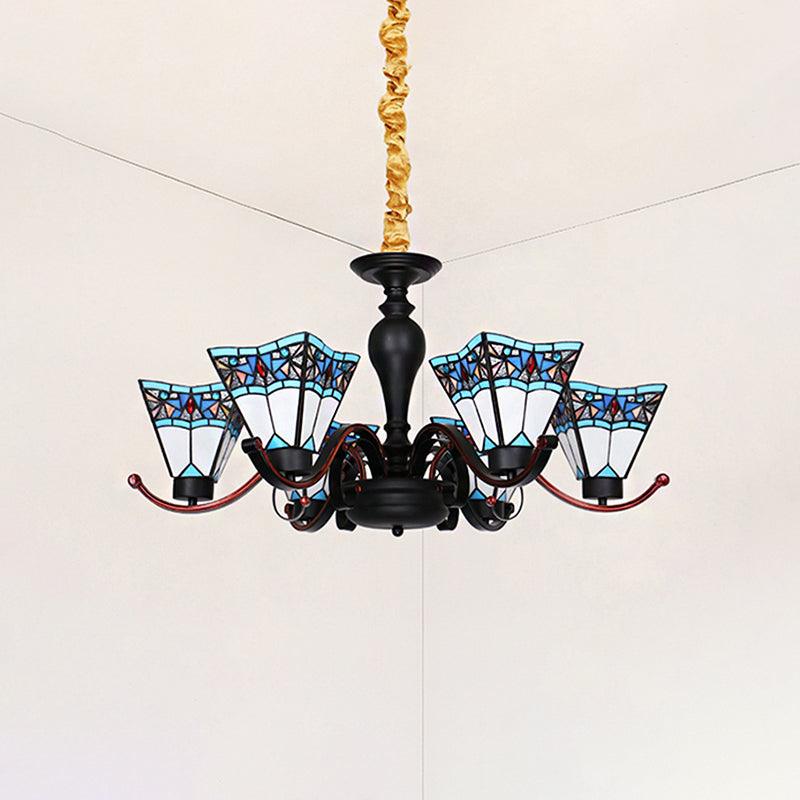 6 Lights Geometric Tiffany Style Stained Glass Chandelier - Rebooters
