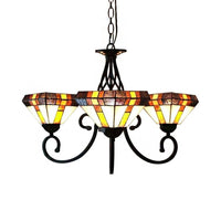 3 Heads Pyramid Shape Chandelier Tiffany Stained Glass Inverted Chandelier for Living Room - Rebooters
