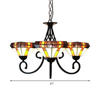 3 Heads Pyramid Shape Chandelier Tiffany Stained Glass Inverted Chandelier for Living Room - Rebooters