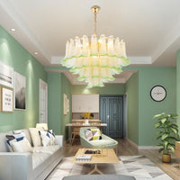 4-Tier Stained Glass Chandelier Light 9-Light Green Ceiling Light - Rebooters