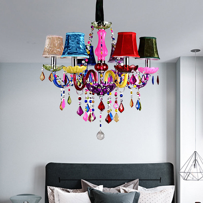 Multi-Colored Glass Chandelier with Crystal Bead 6 Lights Kids Pendant - Rebooters