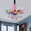 Multi-Colored Glass Chandelier with Crystal Bead 6 Lights Kids Pendant - Rebooters