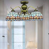 3-Light Bowl Suspension Lamp Retro Style Stained Glass Chandelier in Blue - Rebooters