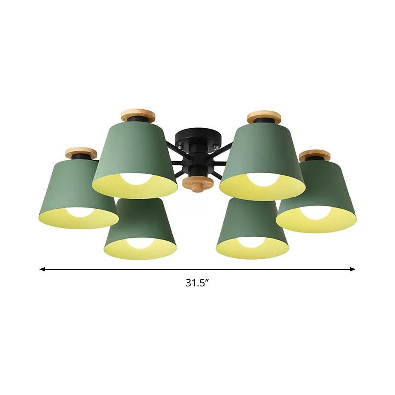 6 Heads Bucket Ceiling Light Macaron Loft Metal Semi Flushmount Light for Kindergarten - Rebooters
