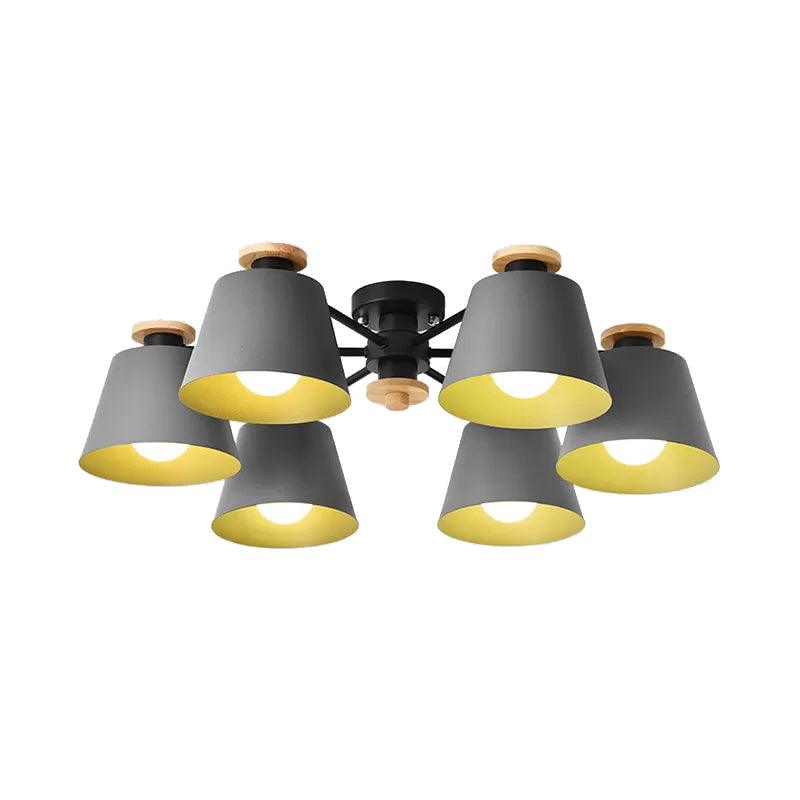 6 Heads Bucket Ceiling Light Macaron Loft Metal Semi Flushmount Light for Kindergarten - Rebooters
