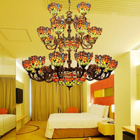 32-Light Dragonfly Chandelier Lighting Tiffany Stained Glass 3-Tier - Rebooters