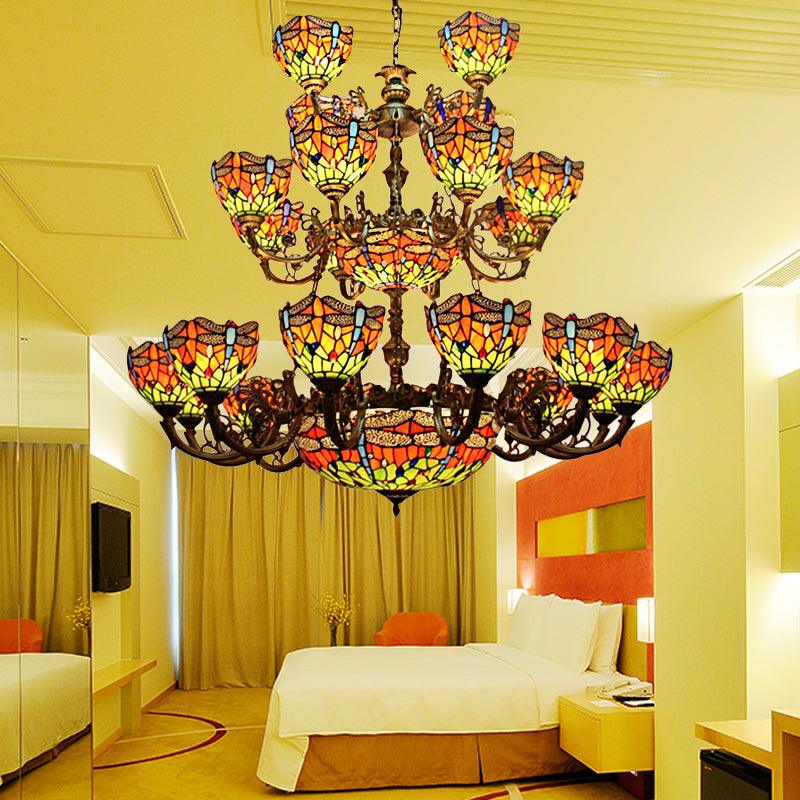 32-Light Dragonfly Chandelier Lighting Tiffany Stained Glass 3-Tier - Rebooters