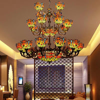 32-Light Dragonfly Chandelier Lighting Tiffany Stained Glass 3-Tier - Rebooters