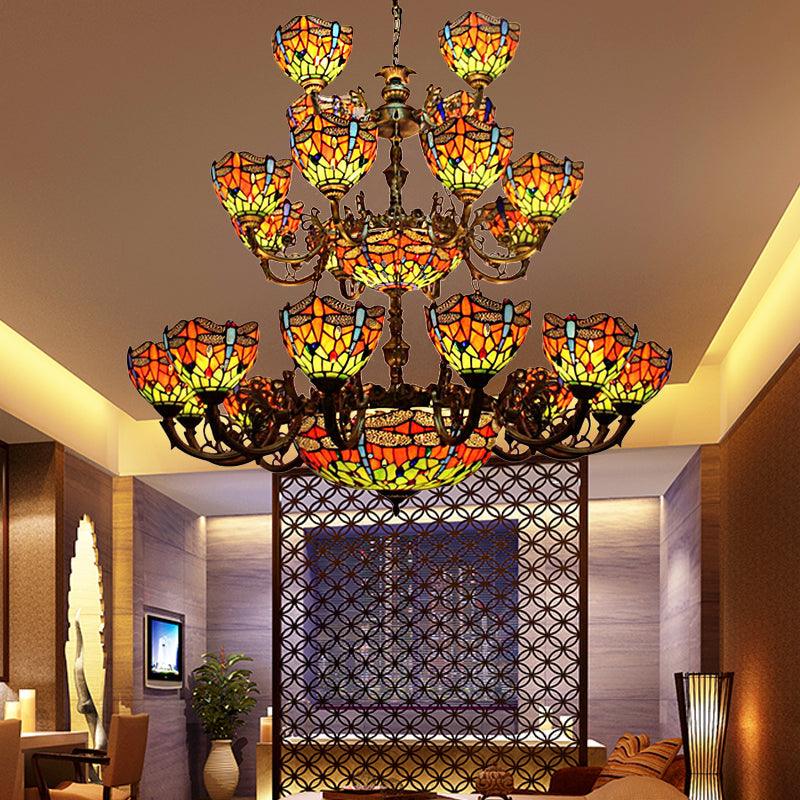 32-Light Dragonfly Chandelier Lighting Tiffany Stained Glass 3-Tier - Rebooters