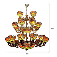 32-Light Dragonfly Chandelier Lighting Tiffany Stained Glass 3-Tier - Rebooters