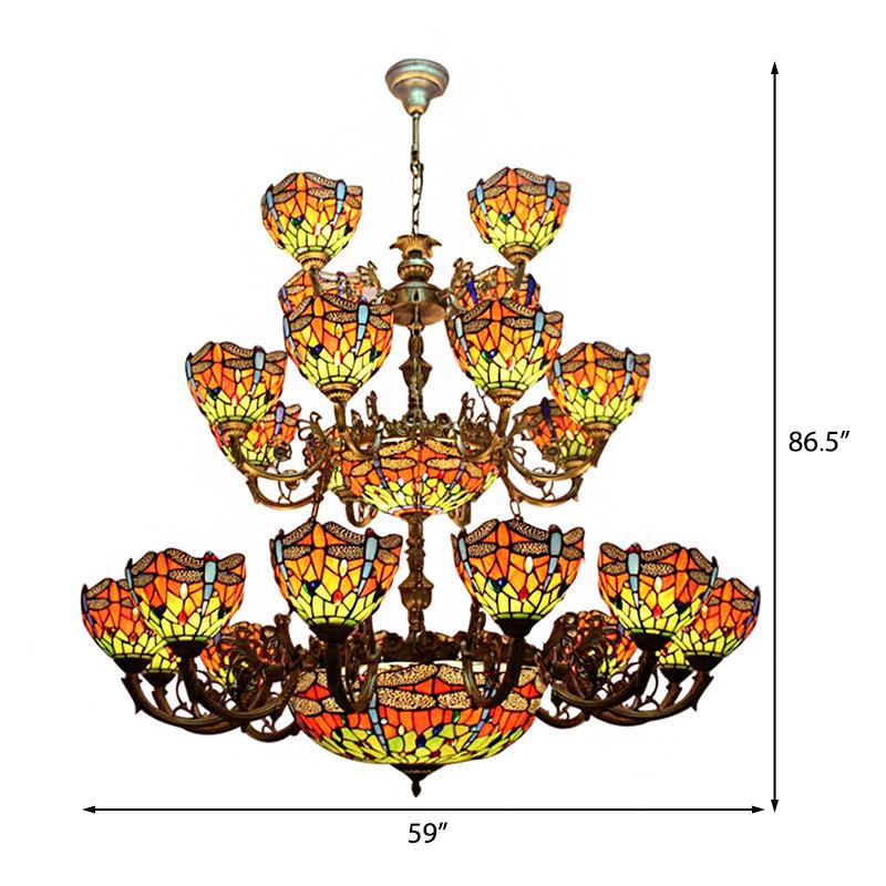 32-Light Dragonfly Chandelier Lighting Tiffany Stained Glass 3-Tier - Rebooters