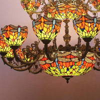 32-Light Dragonfly Chandelier Lighting Tiffany Stained Glass 3-Tier - Rebooters