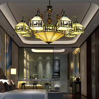 9-Light Small House Inverted Chandelier Country Stained Glass - Rebooters