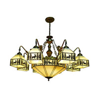 9-Light Small House Inverted Chandelier Country Stained Glass - Rebooters