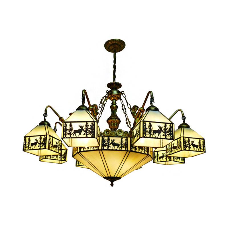 9-Light Small House Inverted Chandelier Country Stained Glass - Rebooters