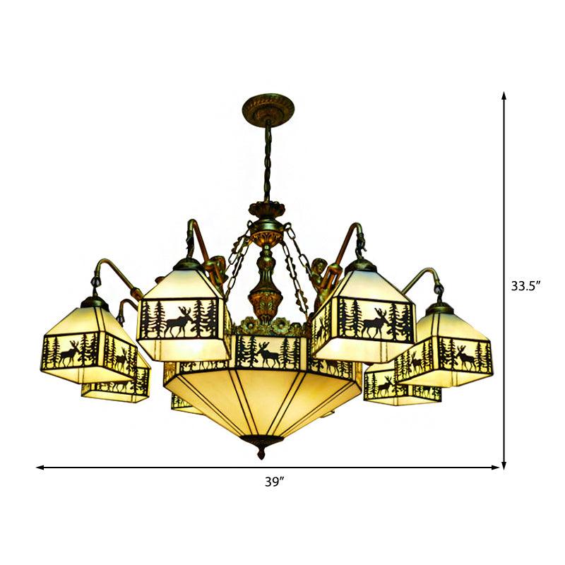 9-Light Small House Inverted Chandelier Country Stained Glass - Rebooters