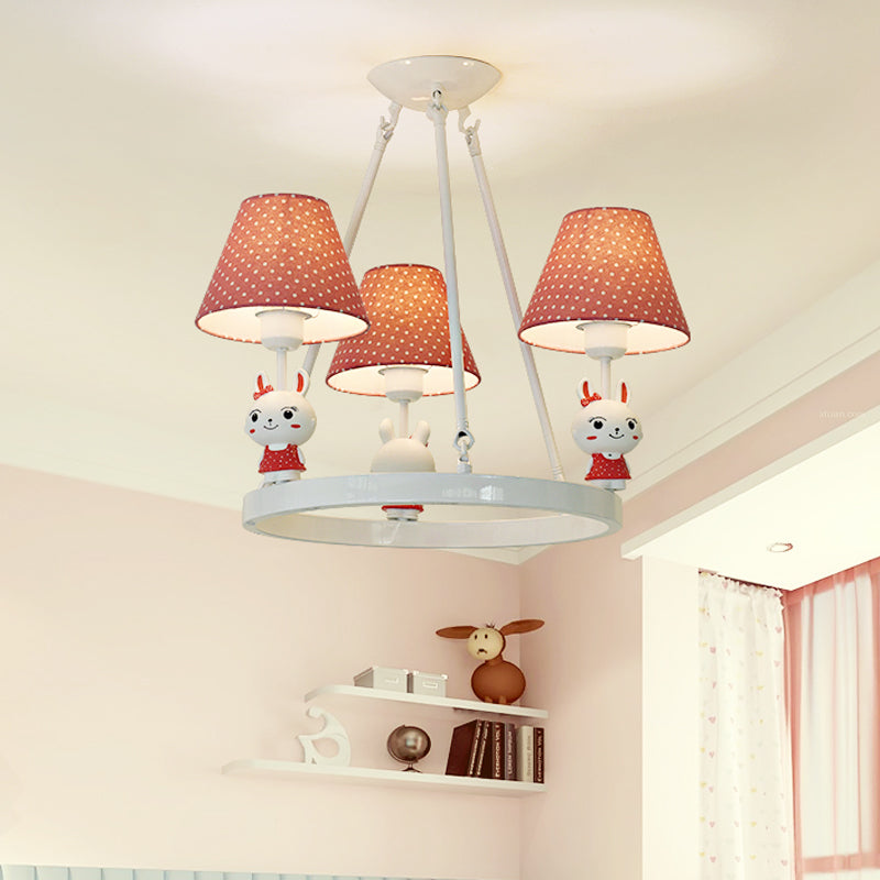 Kids Bunny Chandelier with Dot Shade Metal 3 Heads Pink Light - Rebooters