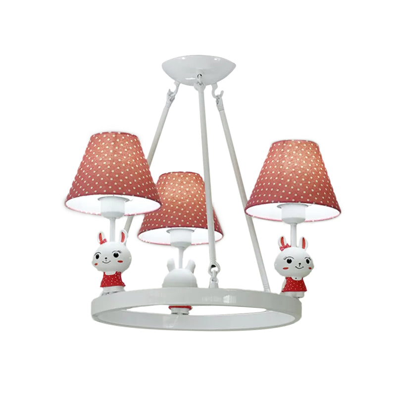 Kids Bunny Chandelier with Dot Shade Metal 3 Heads Pink Light - Rebooters