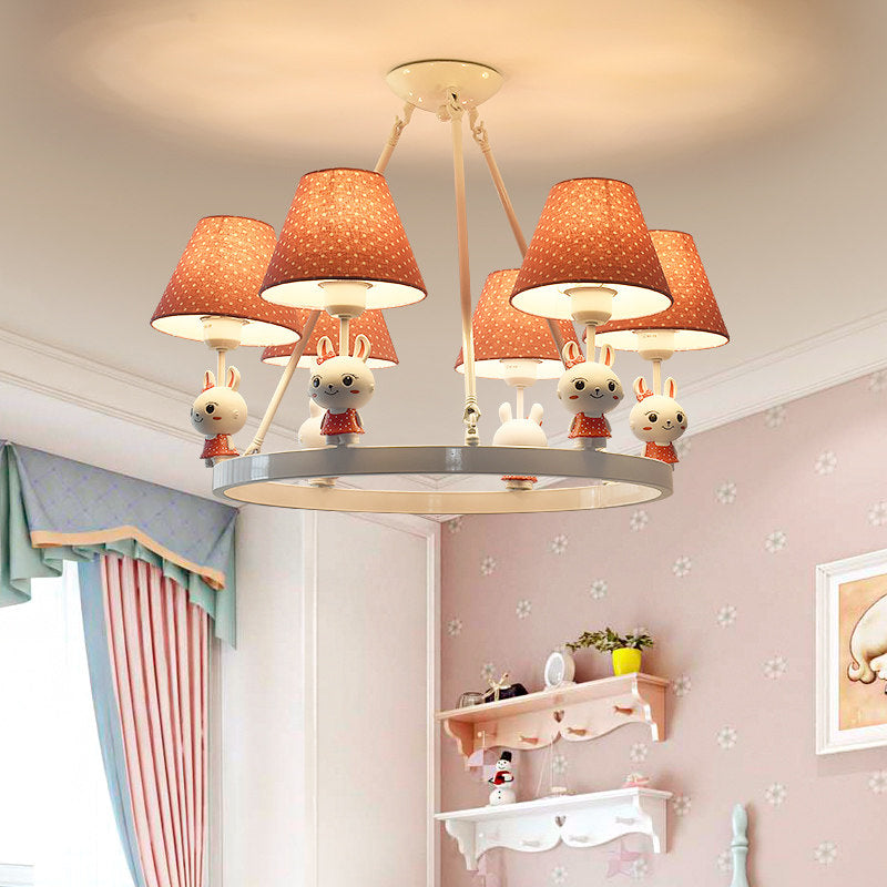 Kids Bunny Chandelier with Dot Shade Metal 3 Heads Pink Light - Rebooters