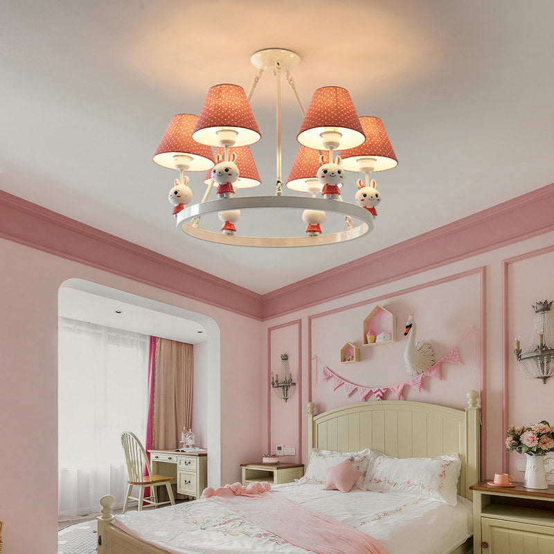 Kids Bunny Chandelier with Dot Shade Metal 3 Heads Pink Light - Rebooters