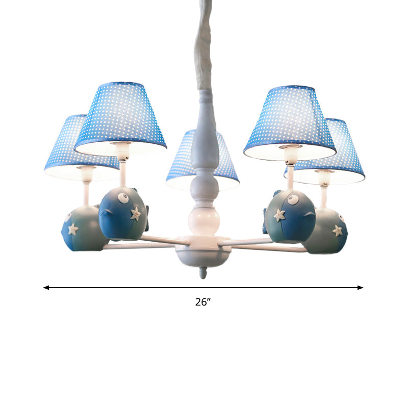 Blue Dot Shade Chandelier with Fish 5 Bulbs for Study Room - Rebooters
