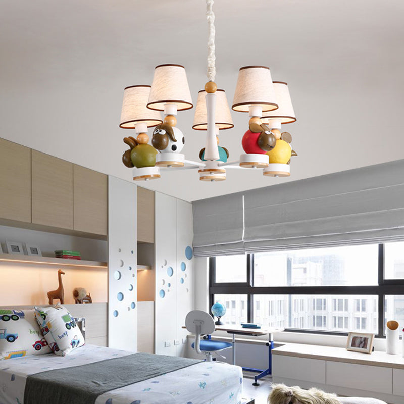 Resin Sheep Hanging Light with Fabric Shade Living Room 5 Lights Cartoon Chandelier in Beige - Rebooters