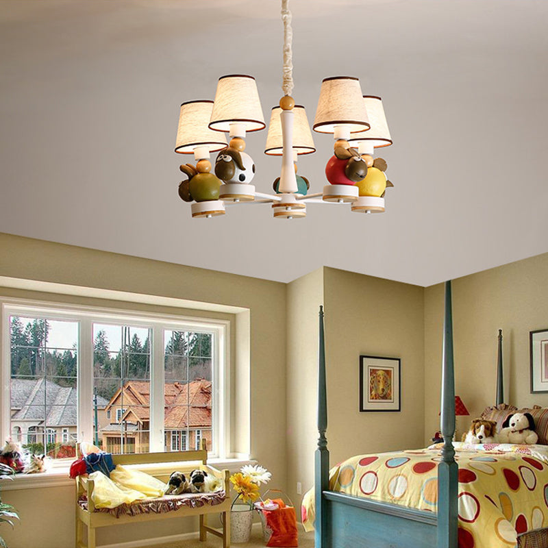 Resin Sheep Hanging Light with Fabric Shade Living Room 5 Lights Cartoon Chandelier in Beige - Rebooters