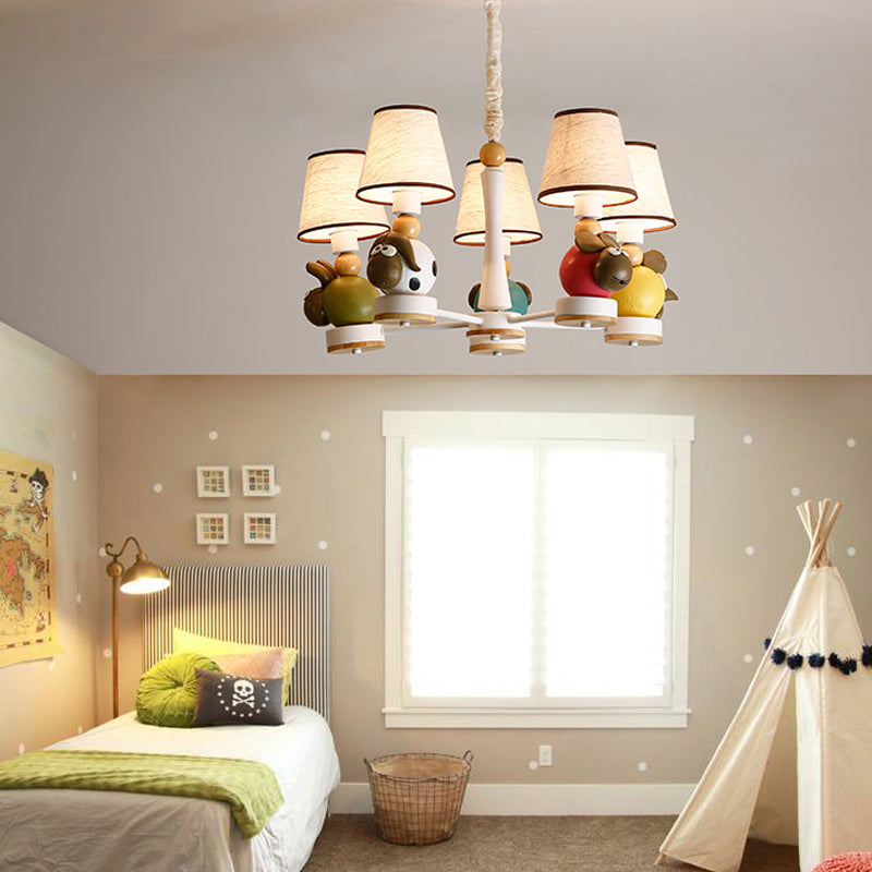 Resin Sheep Hanging Light with Fabric Shade Living Room 5 Lights Cartoon Chandelier in Beige - Rebooters