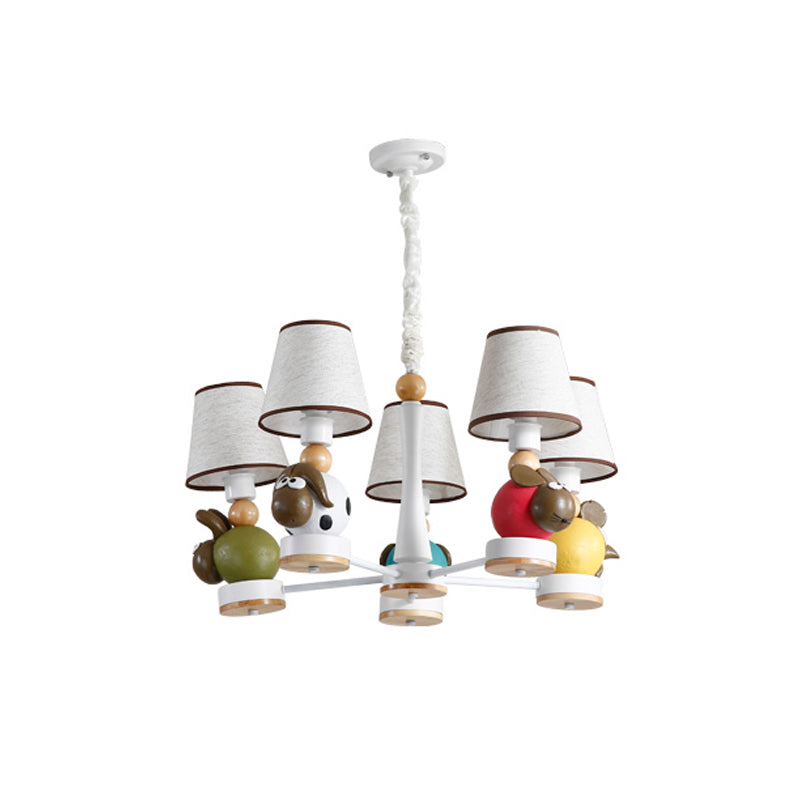 Resin Sheep Hanging Light with Fabric Shade Living Room 5 Lights Cartoon Chandelier in Beige - Rebooters