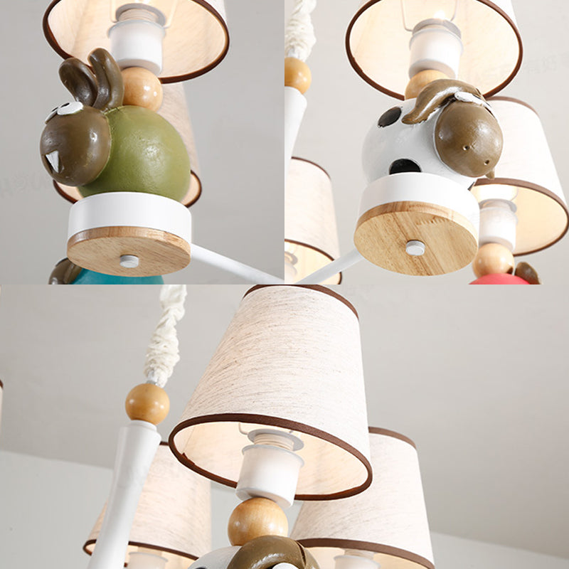 Resin Sheep Hanging Light with Fabric Shade Living Room 5 Lights Cartoon Chandelier in Beige - Rebooters