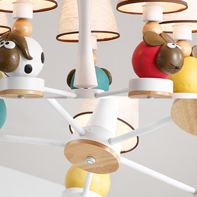Resin Sheep Hanging Light with Fabric Shade Living Room 5 Lights Cartoon Chandelier in Beige - Rebooters