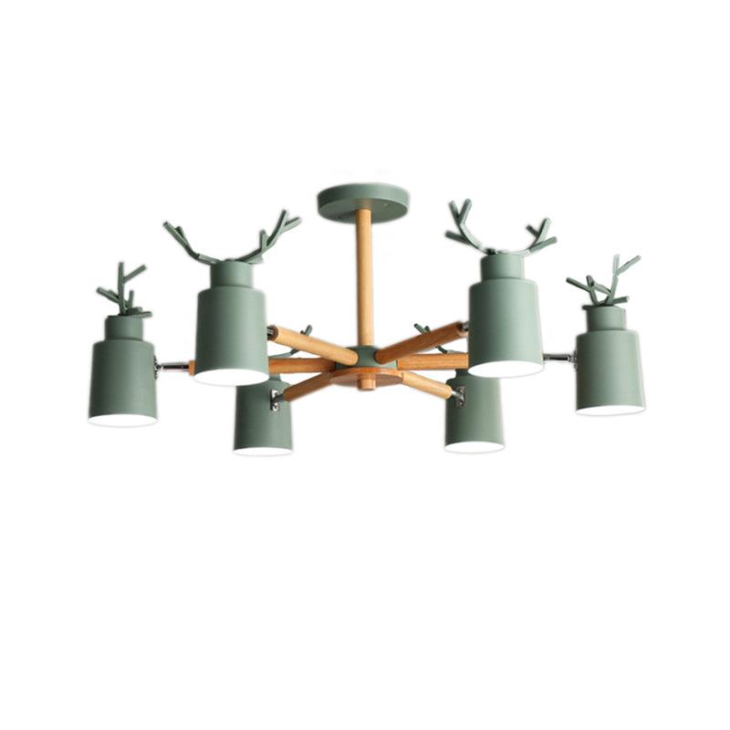 Green Antlers Chandelier Nordic Style Metal 6 Lights Pendant - Rebooters