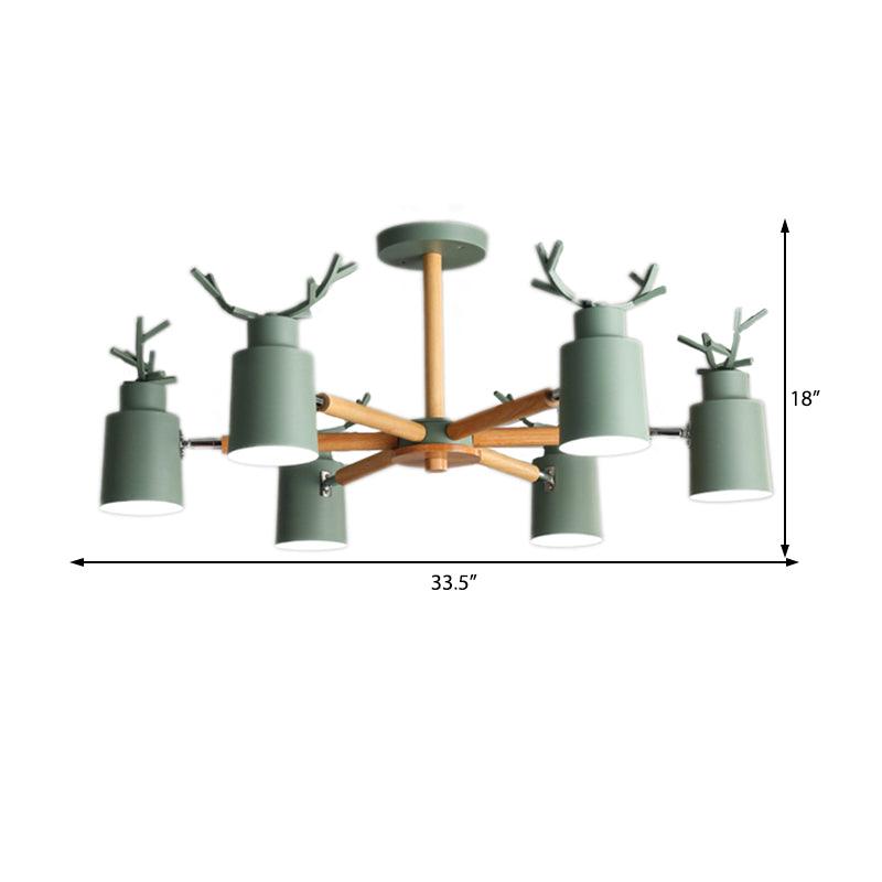 Green Antlers Chandelier Nordic Style Metal 6 Lights Pendant - Rebooters