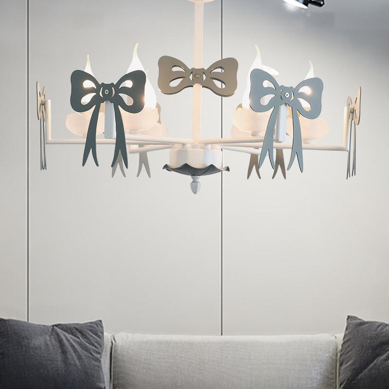 Candle Shape Pendant Light with Bow Kids Metal Chandelier - Rebooters