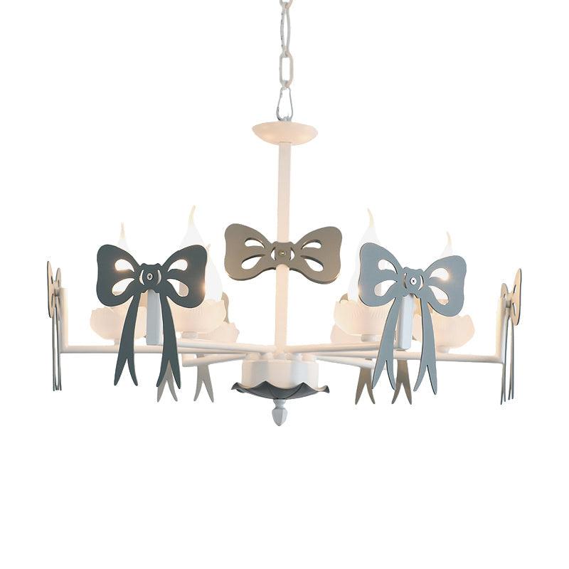 Candle Shape Pendant Light with Bow Kids Metal Chandelier - Rebooters