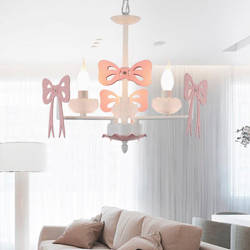 Candle Shape Pendant Light with Bow Kids Metal Chandelier - Rebooters