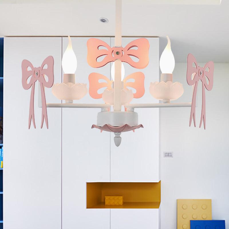 Candle Shape Pendant Light with Bow Kids Metal Chandelier - Rebooters