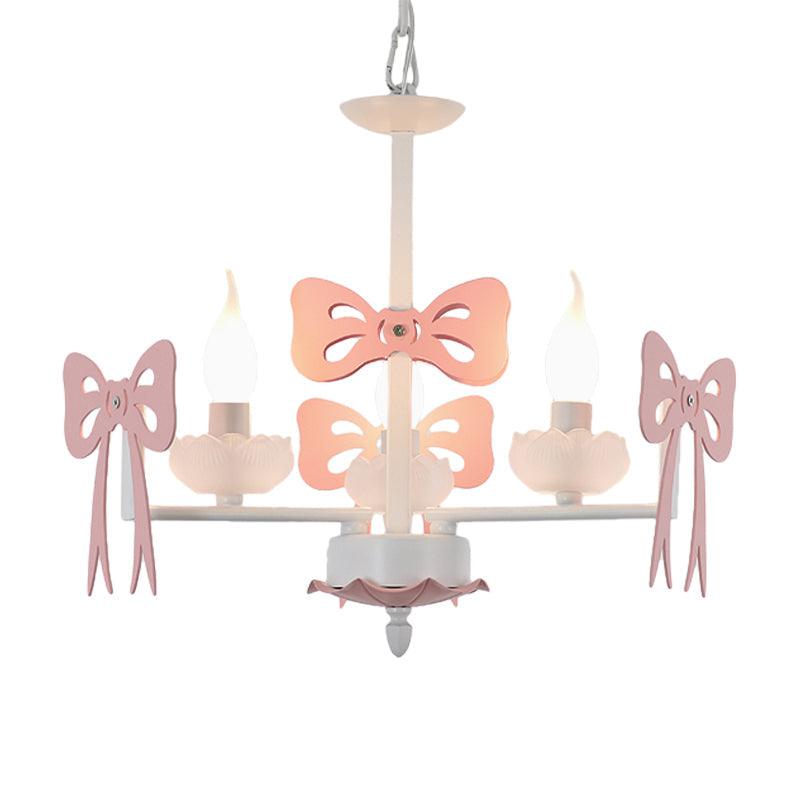 Candle Shape Pendant Light with Bow Kids Metal Chandelier - Rebooters