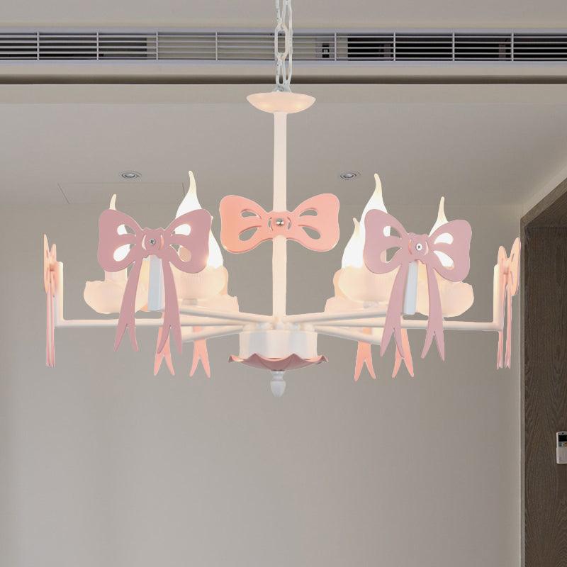 Candle Shape Pendant Light with Bow Kids Metal Chandelier - Rebooters