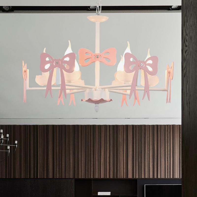Candle Shape Pendant Light with Bow Kids Metal Chandelier - Rebooters