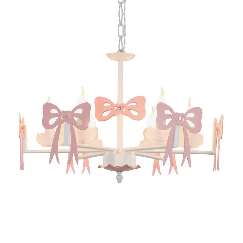 Candle Shape Pendant Light with Bow Kids Metal Chandelier - Rebooters