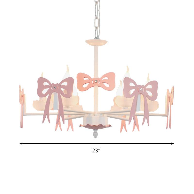 Candle Shape Pendant Light with Bow Kids Metal Chandelier - Rebooters