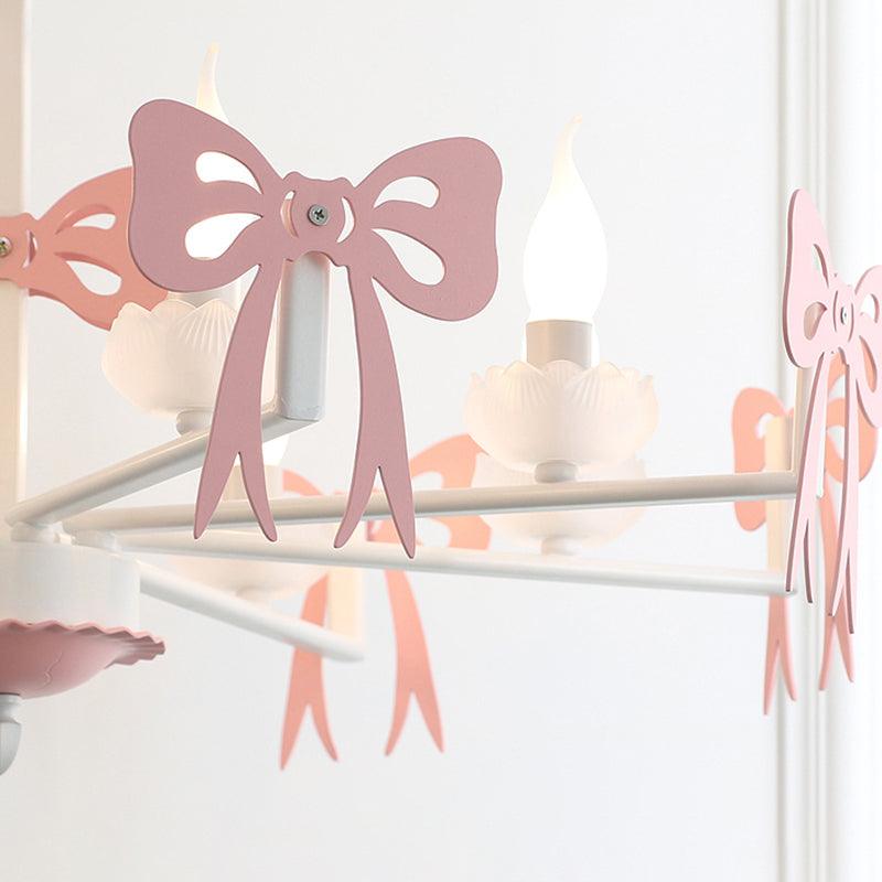 Candle Shape Pendant Light with Bow Kids Metal Chandelier - Rebooters