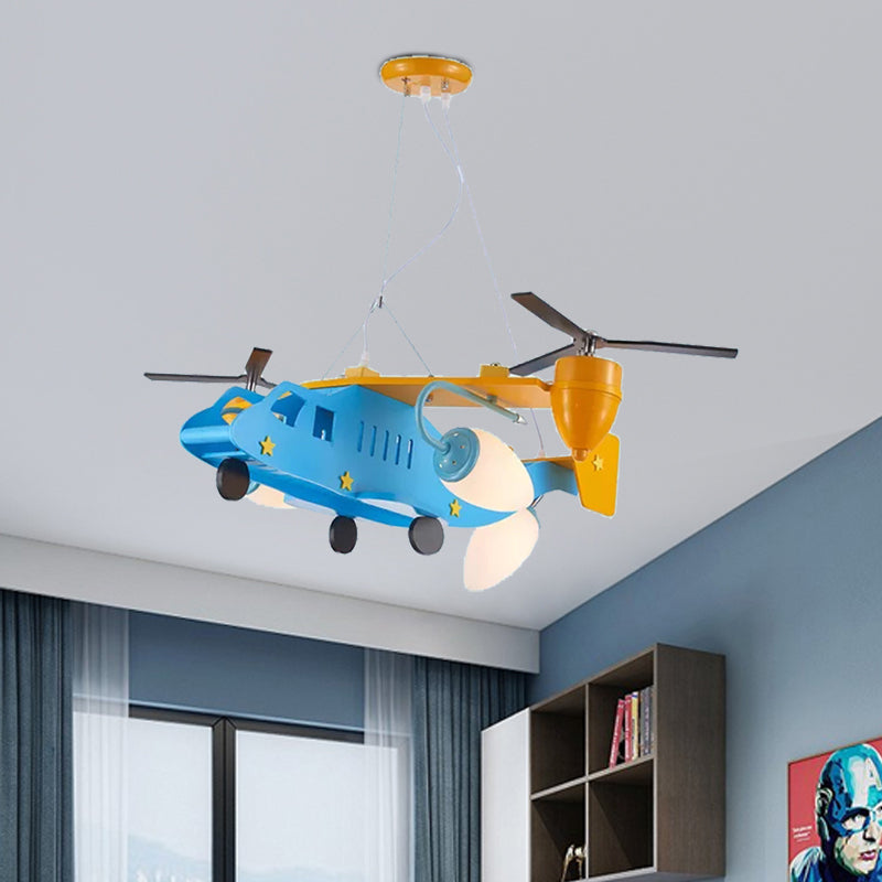 Helicopter Kindergarten Boys Bedroom Chandelier Metal Cool Ceiling Light in Blue Finish - Rebooters