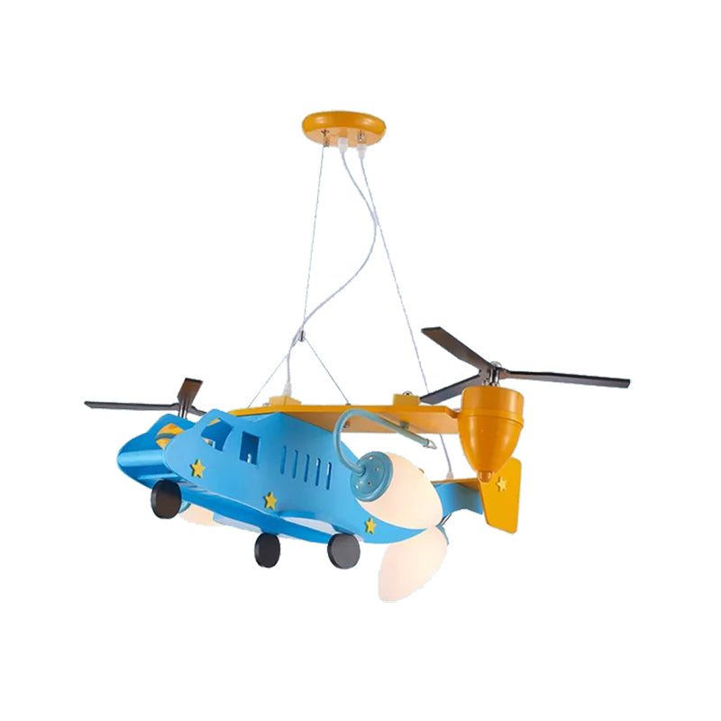 Helicopter Kindergarten Boys Bedroom Chandelier Metal Cool Ceiling Light in Blue Finish - Rebooters